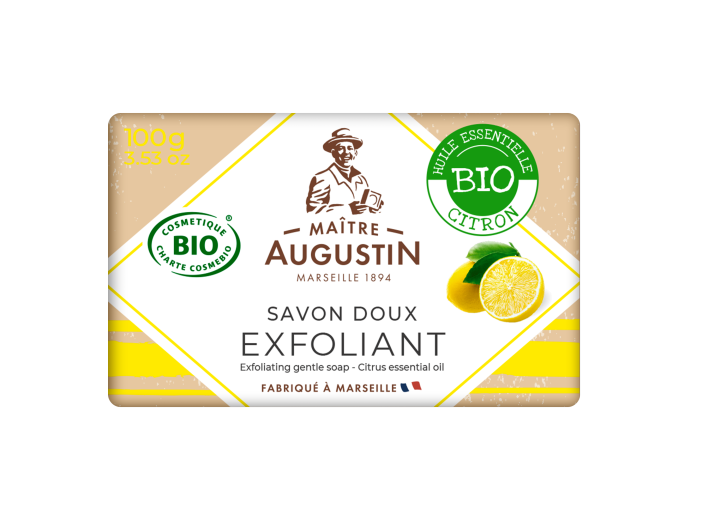 Maitre Augustin Exfoliating gentle soap Citrus essential oil สบู่ขัดผิวออแกนิค เอกโฟเลติ้ง เจนเทิล โซป ซิทรัส เอสเซนเชี่ยลออย (100 g)