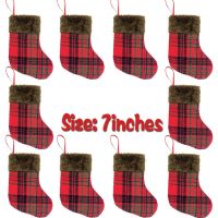 Christmas Stockings  Classic Red Plaid Hanging Stockings with Plush Cuff for Home Décor Socks Tights