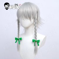 Izayoi Sakuya Cosplay Wig Anime TouHou Project Cosplay「HSIU 」Fiber synthetic wig Silver and white double braided short hair Wig  Hair Extensions Pads