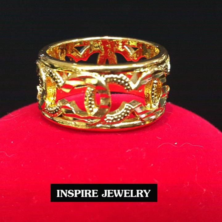 inspire-jewelry-แหวนทองตอกลาย-งานแฟชั่นอินเทรนสุดๆ-ตัวเรือน-หุ้มทองแท้-100-24k-สวยหรู