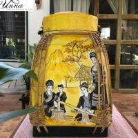 กระติบล้านนา ลายวิถีชีวิตชนเผ่า งานพรีเมียม Premium Lanna kratip hill tribe lifstyle yellow color