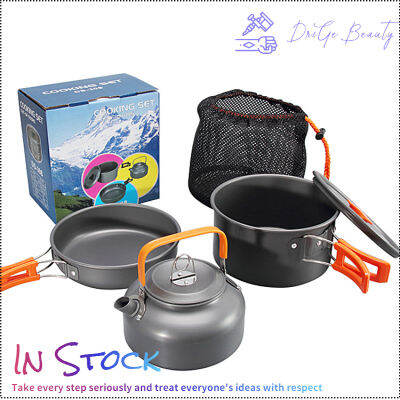 【คลังสินค้าพร้อม】ชุดรวมกาน้ำชาหม้อ2-3คน Non-Stick Lightweight Pan Cauldron Portable Outdoor Cookware For Hiking