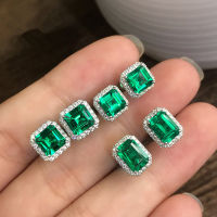 Halo Square Rhinestone Stud ต่างหูสี่เหลี่ยมผืนผ้าตัด Cubic Zirconia ต่างหูสตั๊ด Shiny Bling Hypoallergenic เครื่องประดับหูสำหรับผู้หญิง