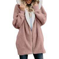 ฤดูหนาว Plush ยาวเสื้อผู้หญิงซิปหลวม Fluffy Hooded Jacket Overcoat หญิง Warm Fleece Soft Pocket Casual Hoodies Plus Size