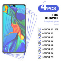 4Pcs กระจกนิรภัยสำหรับ Honor 8X 8S 9X 7C Pro ป้องกันสำหรับ Honor 10 Lite 20 Lite 50 9S 8C 10 8S หน้าจอฟิล์มแก้ว