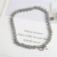 [Free ship] and ins style hip-hop personality ring interlocking splicing chain necklace design titanium steel retro neck for men women