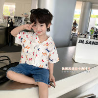 Childrens casual shirt 2023 Summer new boys handsome full printed cartoon Top Baby Beach wind flower shirt