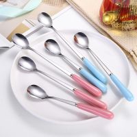 Creative stainless steel tea spoon ceramic handle ice spoon long handle mixing spoon mug candy color coffee spoon scoop gift Serving Utensils