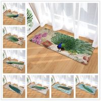 Flannel Long Floor Mat Door Mat Heat Transfer Printing Peacock Kitchen Bathroom Water-Absorbing Non-Slip Mat Carpet