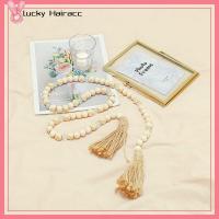 LUCKY HAIRACC สีขาวขาว พวงมาลัยลูกปัดไม้พู่ ที่แขวนผนัง ไม้สำหรับไม้ เครื่องประดับแขวนแบบเกลียว ละเอียดอ่อนและละเอียดอ่อน 53นิ้วค่ะ ลูกปัดงานฝีมือไม้รูปทรงเรขาคณิต ห้องนอนและห้องนอน