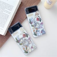 เคสมือถือลายแมวการ์ตูนพร้อมห่วงกระเป๋าใส่ของสำหรับ Samsung Galaxy Z Flip 3 4 5 2 1ฝาหลังกันกระแทกแบบใส