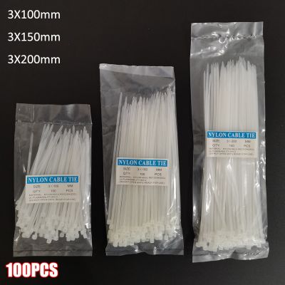 3X100/150/200MM nylon cable tie Self-locking Plastic White Organiser Fasten Cable Wire Cable Zip Ties Hose clamp 100pcs/bag