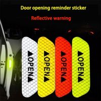 4PCS/Set Car Door Stickers Universal Safety Warning Mark OPEN High Reflective Tape For Auto Accessories Exterior Bike Helmet