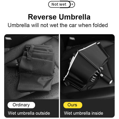 LED Light Reverse Fully Automatic Umbrella Folding Portable Rainproof Windproof Widened Strong Durable Adjustable Angle Parasol