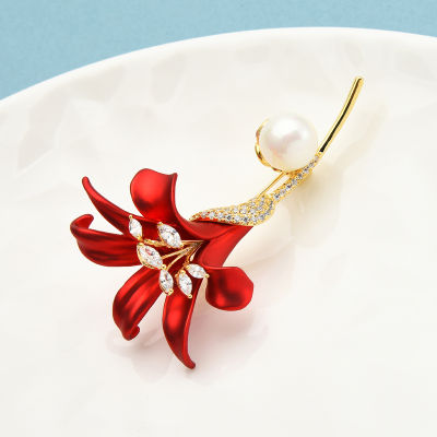 Wuli&amp;baby New Soft Enamel Lily Flower Brooches For Women Popular Cubic Zirconia Flower Top Quality Brooch Pin Gifts