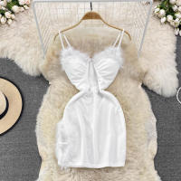 Sexy Christmas nightclub low-cut backless bottoming bag hip Dress for women tight-fitting furry dresses women mini dress elegant