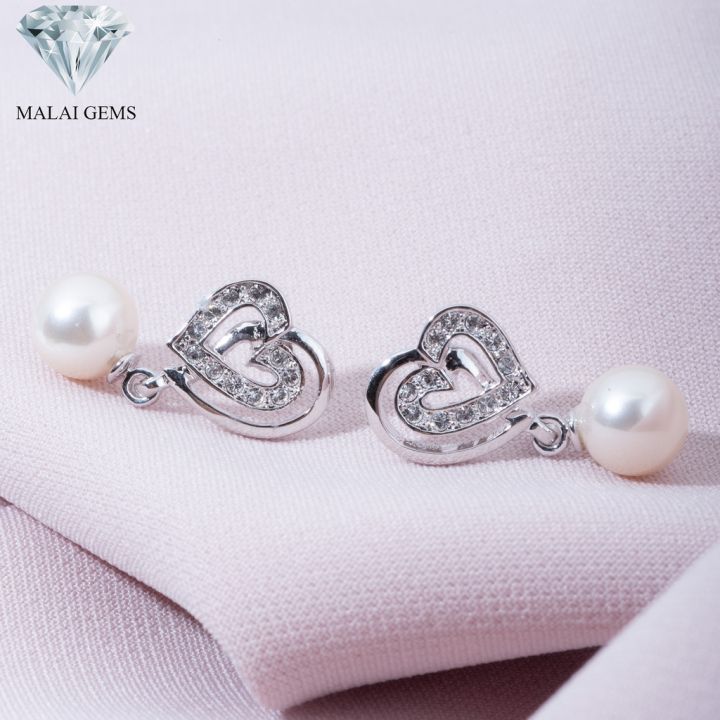 malai-gems-ต่างหูมุก-เงินแท้-silver-925-เพชรสวิส-cz-เคลือบทองคำขาว-รุ่น-51000001-แถมกล่อง-ต่างหูเพชร-ต่างหูเงินแท้