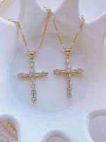 0PCS, Gold-color Crystal Cross Neck Pendants Dainty Zircon Charms Pendant Handmade Accessories Wholesale Supplies