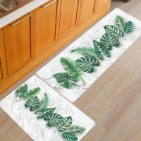 Marble and Leaves Pattern Rug Soft Non-slip Floor Mats Area Rugs for Laundry Room, Kitchen, Bedroom and Bathroom