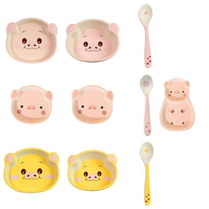 1pc-bamboo-fiber-childrens-meal-powder-toot-toot-pig-baby-bowl-baby-food-supplement-eat-bowl-spoon-fork-set-cartoon-food-bowl