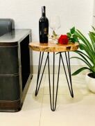 BÀN TRÒN GỖ XÀ CỪ SIZE MINI CHÂN SẮT CHỮ V CAO 50CM