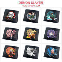 กระเป๋าเงินแบบพับได้ลายการ์ตูน Demon Slayer สำหรับเด็กรุ่น001พอร์ทัลนักเรียน Dompet Koin แม่เหล็ก PU เข็มขัดกระเป๋าเก็บบัตรหนัง