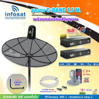 Infosat C-Band 1.5 เมตร (ขางอยึดผนัง 50 cm.) + LNB รุ่น C2+ (ป้องกันสัญญาณ 5G รบกวน) + PSI กล่องทีวีดาวเทียม รุ่น S2 X (2 กล่อง) พร้อมสายRG6 ยาวตามชุด(2เส้น)