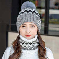 New Winter Hat for Women 2PCS Set Knitted Beanie Hat Girls Ladies Wool Scarf Caps Thick Warm Skullies Beanies Female Pom pom Cap