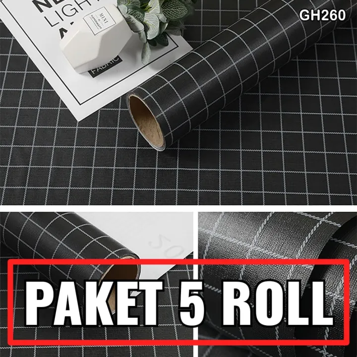 PAKET 5 ROLL Wallpaper Stiker Dinding Kotak Hitam 3D Ukuran 45Cm X 10M