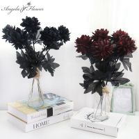 [ดอกไม้ประดิษฐ์ร้อน688] Dalia De Flor Negra Rama Nica Fiesta Feston Ación De Halloween Bricolaje Boda Flor Falsa Abitación Hogar Accesorios Para Fotos