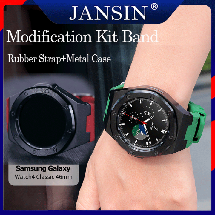 สาย-สำหรับ-samsung-galaxy-watch-4-classic-46mm-คุณภาพดี-สายยางและเคสป้องกัน-modification-kit-โลหะ-กรอบป้องกัน-galaxy-watch-4-46mm