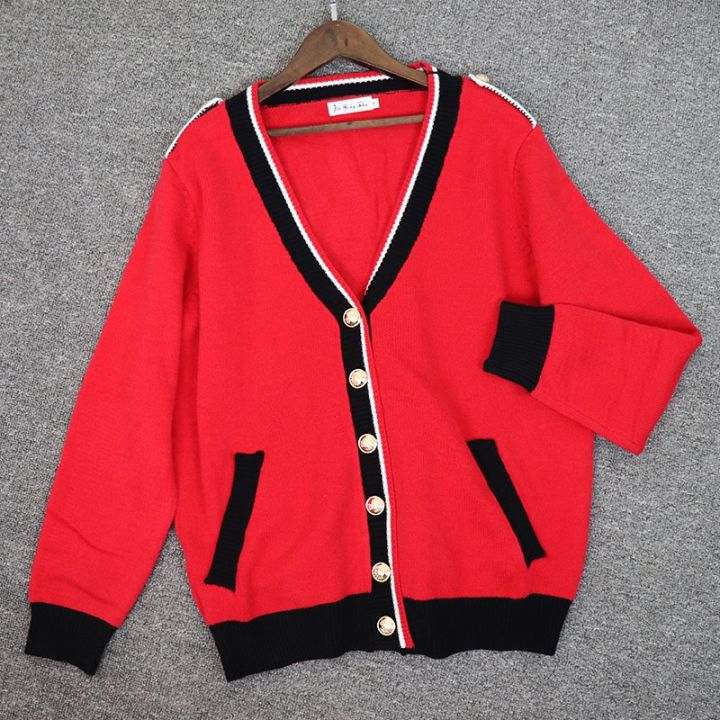 blackpink-lisa-korean-ulzzang-style-r-vintage-women-red-sweater-kint-coat-cardigans
