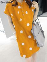 【Ladies shop】 ZANZEA Polka Dots พิมพ์ CasualSummer ผู้หญิง O คอสั้นแขนยาวเข่า Sundress Bikinanholiday Robe 2022