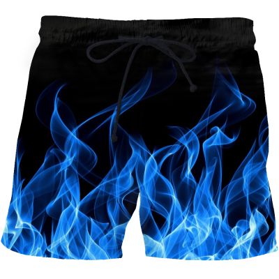 Mens 3d printed beach shorts quick-drying blue flame fitness shorts shorts with fun 3d street printing fashion 2021