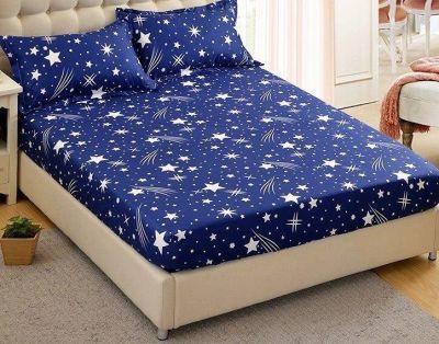 ผ้าปูที่นอน 🐱‍🚀 ขนาด 3.5 ฟุต สีน้ำเงิน ลายดาวกระจาย มินิมอล รัดมุม 4 ด้าน ยาว 8- 10 นิ้ว วินเทจ fit sheet