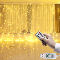 3M LED Fairy Lights Garland Led Festoon Curtain Lamp Remote Control USB Curtains String Lights Christmas Decoration for Home