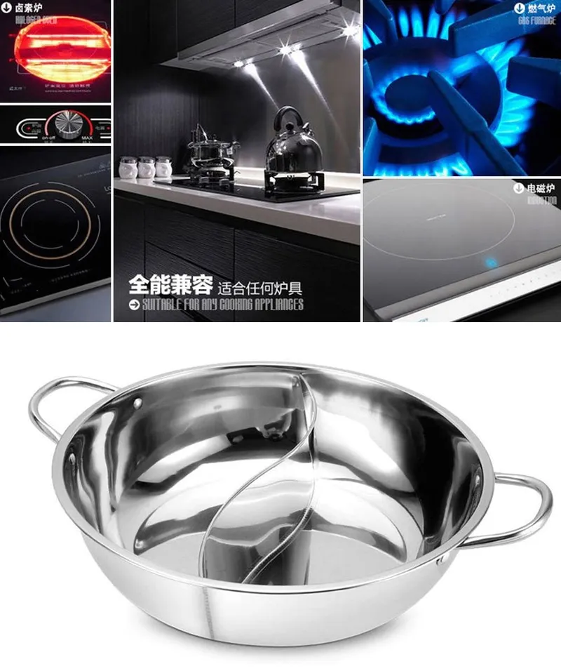 Stainless Steel Pot Hotpot Induction Cooker Gas Stove Compatible Pot Home Kitchen  Cookware Soup Cooking Pot Twin Divided