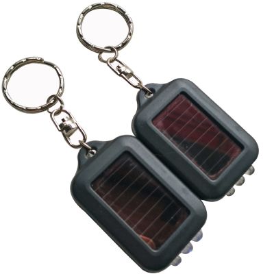 dfthrghd 2PCS 3 LED Torch Flashlight Key Fob Solar Energy Power Keychain Lamp Light (Black)