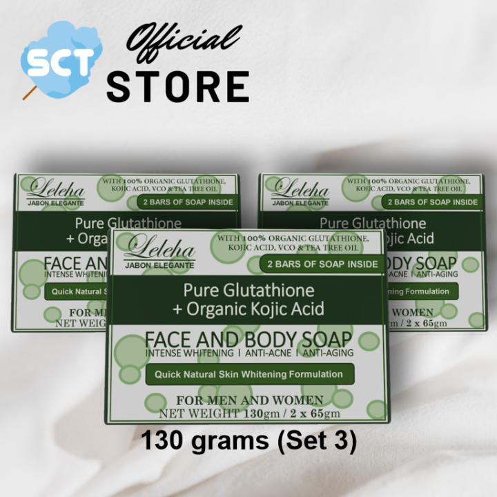 3 Pieces LELEHA Glutathione Kojic Soap 130 grams; Whitening Soap; Fast Whitening; Effective