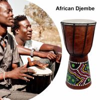 กลอง Djembe แอฟริกันขนาด6นิ้วงานไม้แพะผิวเข้มแบบดั้งเดิมกลองเครื่องดนตรีดนตรีแอฟริกัน