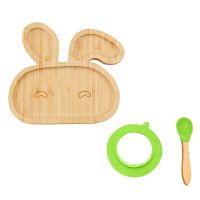 2021 Baby Toddler Bamboo Sheep Plate Silicone Suction Feeding Bowl Suction Spoon Set Bunny shape dinner plate eco friendly