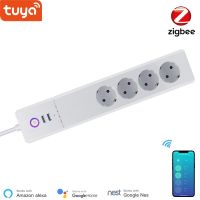 Tuya เครื่องป้องกันไฟกระชากอัจฉริยะไวไฟเต้าเสียบ Zigbee 4ปลั๊กและ2พอร์ต USB การควบคุมแบบเดี่ยวทำงานร่วมกับ Alexa Google Home