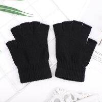 1Pair Black Half Finger Fingerless Bicycle Cycling Gloves For Women And Men Wool Knit Wrist Cotton Gloves Winter Warm Workout