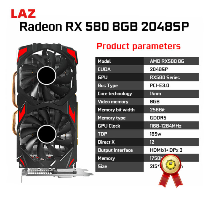 การ์ดจอเอเอ็มดี-rx580-8กรัมสำหรับ-gddr5-gpu-rx-580-8gb-256-bit-2048sp-คอมพิวเตอร์-gpu-rx5808g-เกมกราฟิกการ์ดจอ-s