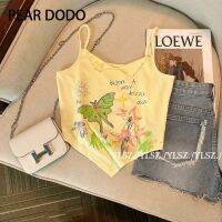 PEAR DODO เสื้อสายเดี่ยวแขนกุดพิมพ์ลายผีเสื้อสไตล์เกาหลีสำหรับผู้หญิง