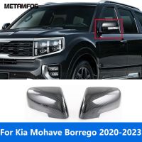 ขอบที่คลุมประตูกระจกด้านข้างมองหลังสำหรับ Kia Mohave Borrego 2020 2021 2022 2023อุปกรณ์เสริมตกแต่งรถหมวกครอปกระจกรถป้องกันคาร์บอนไฟเบอร์