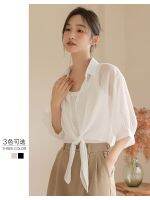 original Uniqlo New Fashion Chiffon sun protection clothing cardigan womens 2023 summer white three-quarter sleeves thin shawl with shirt top jacket