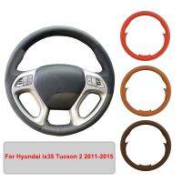 ฝาครอบพวงมาลัยรถยนต์หนังเทียมเย็บด้วยมือสำหรับ Hyundai Ix35 Tucson 2 2011-2015ถักเปียแบบดั้งเดิม