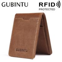 GUBINTU RFID Blocking Slim Bifold Money Clip Wallet Vintage Thin Card Protection Cash Holder Pocket Purse For Man