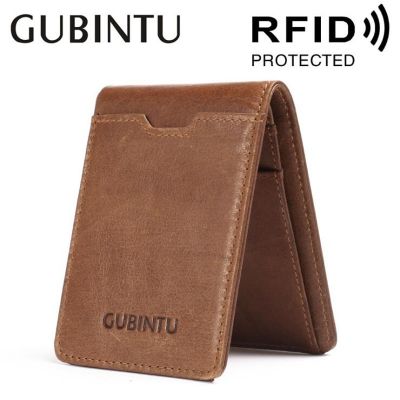 （Layor wallet）  GUBINTU RFID Blocking Slim Bifold Money Clip Wallet Vintage Thin Card Protection Cash Holder Pocket Purse For Man